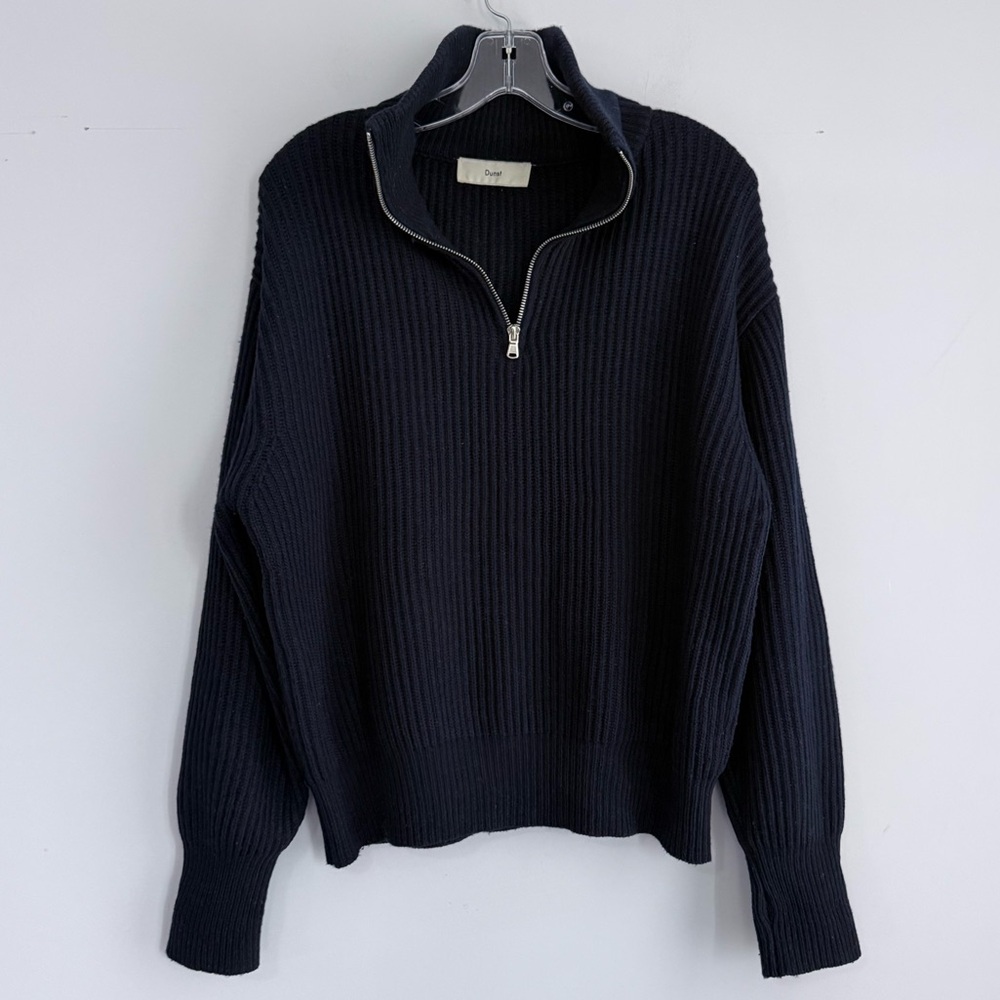 Dunst Half Zip Ribbed Wool Sweater Navy S Chunky Knit Minimalist Quiet Luxury - Picture 9 of 16